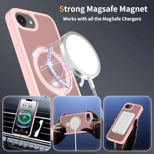 Image of Magnetic for iPhone 16E Case, 6.1 inch, Compatible with MagSafe, Rugged Kickstand, Not-Yellowing Military-Grade Protection, Matte Pink