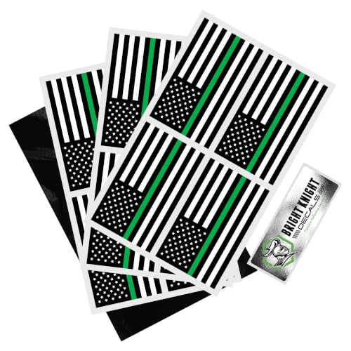 Image of Bright Knight Decals 2x1 inch Green Line Reflective American Flag Stickers 12pc | Standard American Flag Decals for Vehicles, Hard Hats, Trucks, and Motorcycles, USA Car Stickers, Patriotic Bumper Stickers