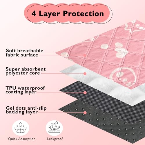 Mooydee 2 Pack Guinea Pig Bedding - Washable Guinea Pig Cage Liners, Waterproof Reusable & Anti Slip Pee Pads Super Absorbent Mats for Small Animals Pet Rabbit Bunny Hamster Rat (Pink, 42 x 28 Inch) by Mooydee - Image 3