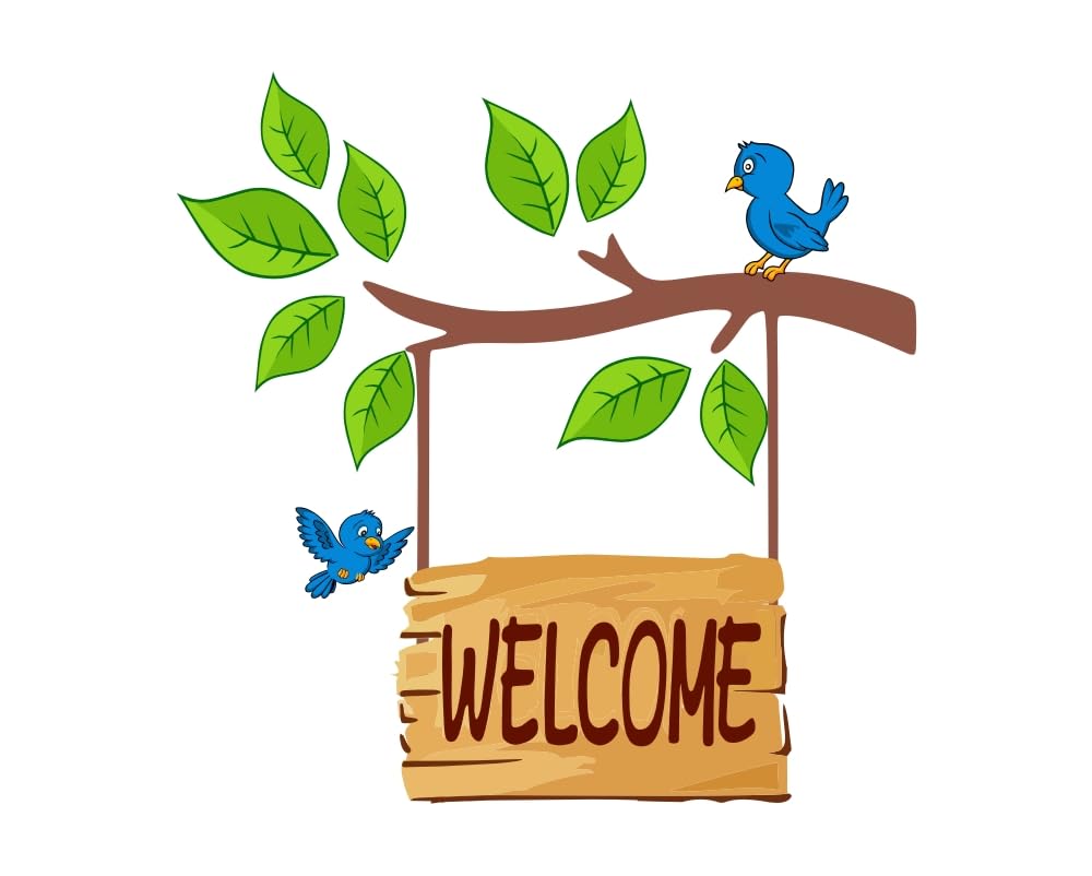 Design Decor Welcome Birds Hanging Branch Wall Sticker Standard Size -45x45cm Color - Multicolor- Self Adhesive Vinyl