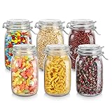 Amisglass Einmachgläser 1.6L, 6 Stück Vorratsdosen Glas mit Bügelverschluss, Vorratsgläser mit Deckel, Luftdichte Behälter, Luftdichte Konservierung Durch den Gummiring & Drahtbügelverschluss