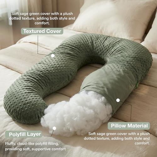 Image of BAYBEE Premium Pregnancy Pillow for Women | Maternity Pillows for Pregnancy Sleeping with 360 Full Body Support | Pregnancy Pillow with Removable Washable Cover & Zipper Closure for Easy Use (Green)