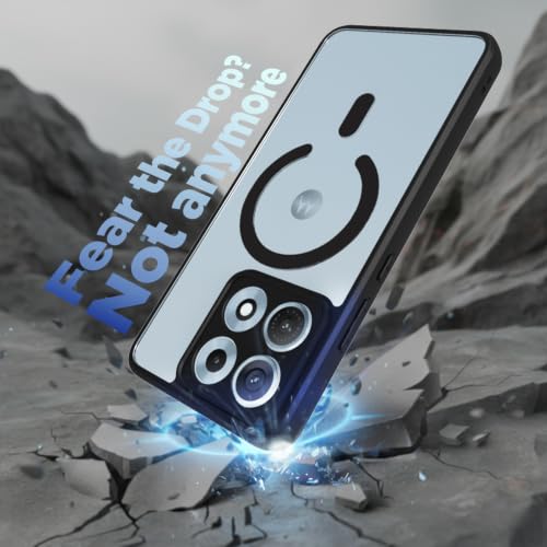 Image of RIGGEAR Shockproof Sleek Hybrid Armor Magnetic Back Cover Case Compatible with MagSafe Accessories for Motorola Moto Edge 70 Max 5G (Clear PC + Black TPU Bumper)