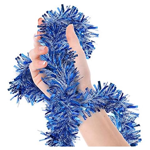 Christmas Tree Blue White Polka Dot Shreds Tinsel Garland Metallic Streamers Mermaid Under The Sea Birthday Celebrate a Holiday Happy New Years Eve Party Indoor and Outdoor Disco Decorations Supplies Cover