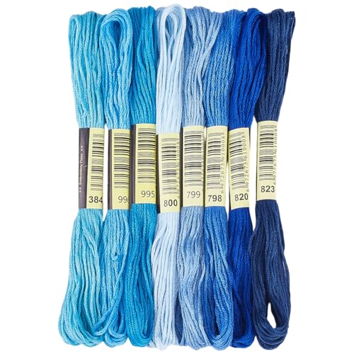 Image of 1 Box 65.6 Yards 8 Skeins 6 Ply Blue Friendship Bracelet String Variegated Embroidery Cotton Thread Bulk Yarn Assorted Cross Stitch Gradient Floss Set for Sewing Hand Making Knitting Crafts