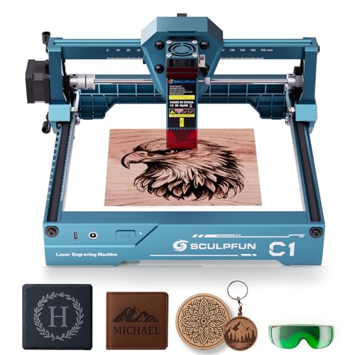 SCULPFUN C1 Mini Lasergravierer 3W, tragbare Lasergravurmaschine mit 0,04 mm ultrafeinem Punkt, breite Kompatibilität, Gravurbereich 150 x 130 mm