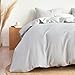 Wake In Cloud - Striped Comforter Set, 100% Cotton Fabric, Ticking Stripe Vertical Pinstripe Neutral Farmhouse Aesthetic, 3 Pieces Bedding Set, Gray, Queen Size