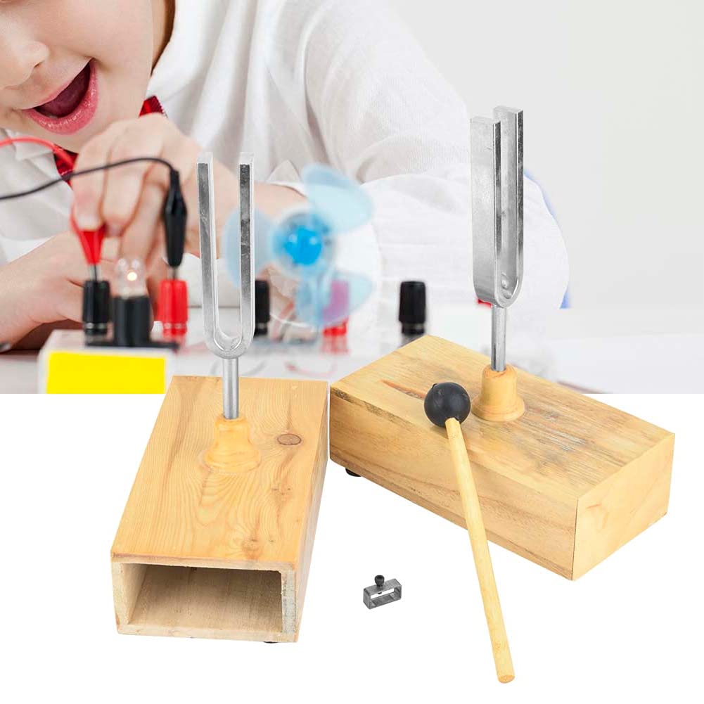 2 Pz Diapason 440 HZ Vibrazione Scienza Educazione con Legno Risonatore Scatola Strumento Sperimentale con Diapason Battente