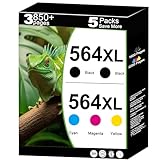 564XL Ink Cartridges for hp Black Color Combo Replacement for 564 XL 5 Pack hp564xl for 7520 6520 5520 3520 4620 7525 6525 6510 5510 7510 B8550 C6300 D5400 D7560 Printers Black Cyan Magenta Yellow