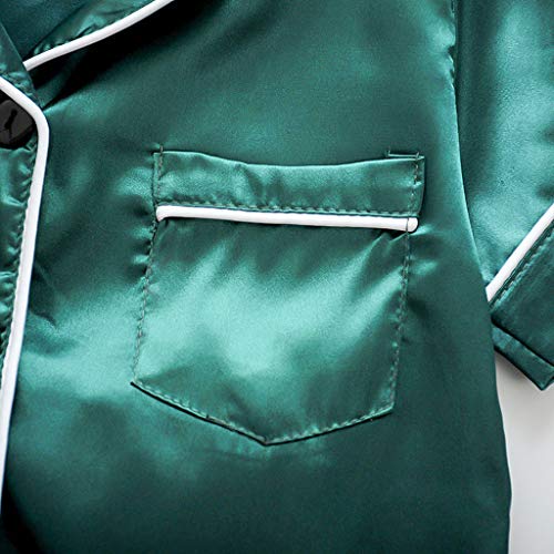 Girls Boys Satin 𝐏ajamas Summer Solid Button-Down Silk 𝐏js for Baby 2 Pieces Short Sleeve 𝐒leepwear for Kids 𝗟ounge Set4