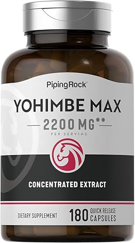 Piping Rock Yohimbe Suplementos para hombres | 2200 mg | 180 cápsulas | Extracto concentrado máximo | Suplemento sin OMG, sin gluten