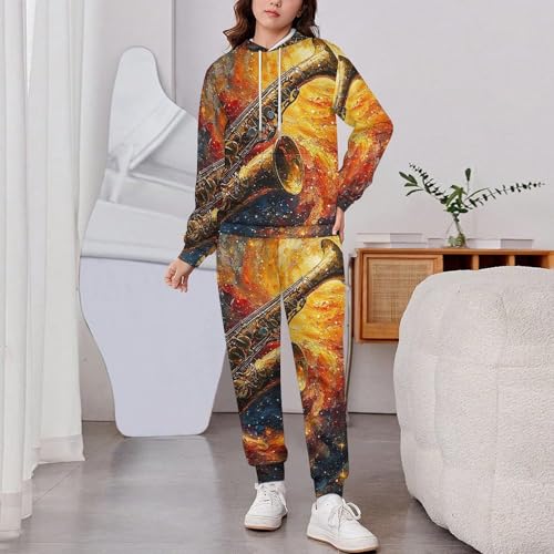 Boys Girls Clothes Outfits 2 Piece Long Sleeve Hoodie Pants Kid Sweatpants, Trumpet Galaxy Universe2