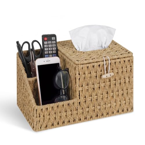 Tissue Box Cover with Storage Wicker Paper Rope Square Tissue Box Holder