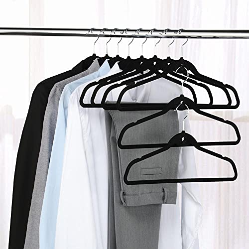 Yaheetech YT-00075256 100 Pack Non Slip Cascading Velvet Hangers - Standard Hangers Felt Suit Clothes Hangers Space Saving 360° Swivel Hook Black thumb #8