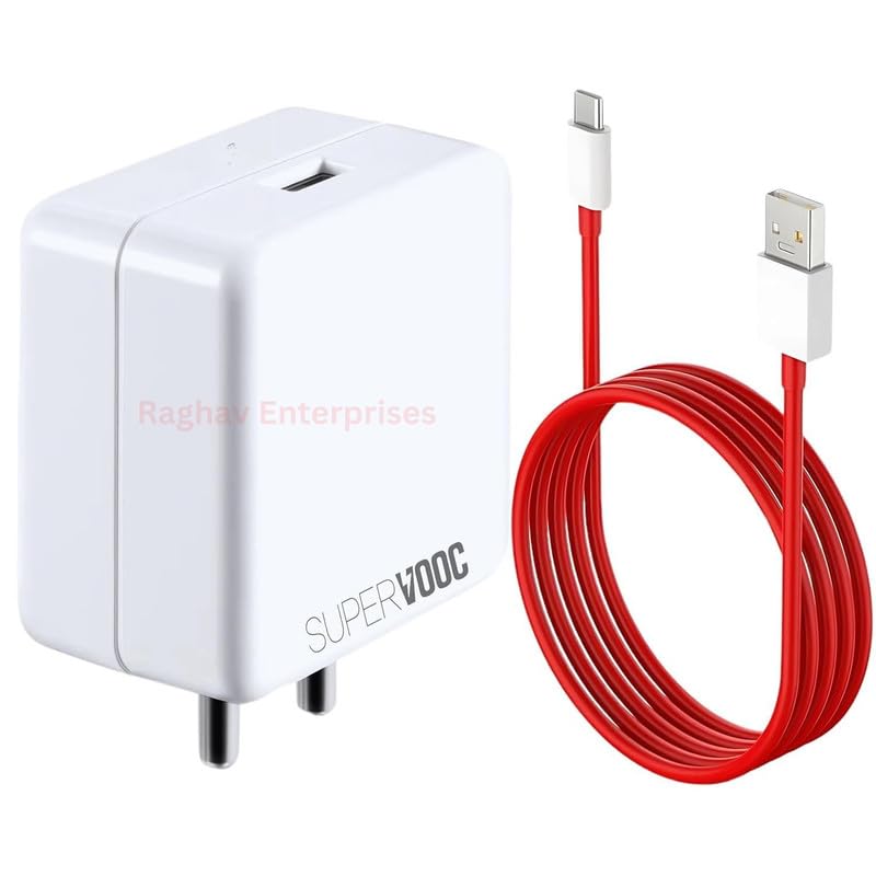 Image of One Pluss Dash Charger 20W Compatible Adapter For OnePlus 5T, 6T, 7T, 8, 9, Nord | Fast Charging USB Wall Charger With Type-C Cable -FT-RED