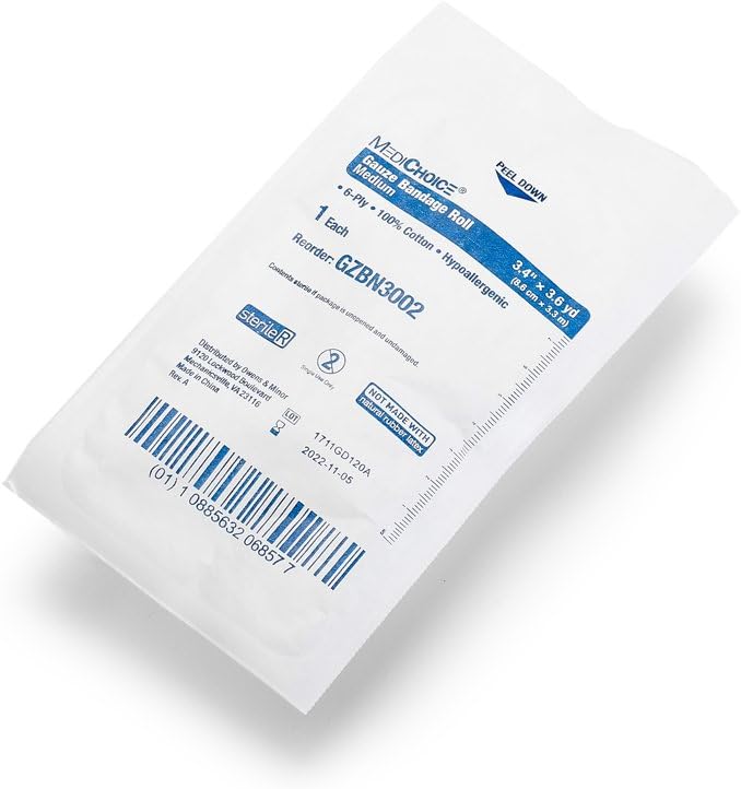 MediChoice Gauze Roll Bandage, 6-Ply, Sterile, Hypoallergenic, 3.4 Inch x 3.6 Yards, White, 1314GZBN3002 (Case of 96)