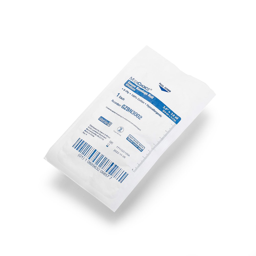MediChoice Gauze Roll Bandage, 6-Ply, Sterile, Hypoallergenic, 3.4 Inch x 3.6 Yards, White, 1314GZBN3002 (Case of 96)