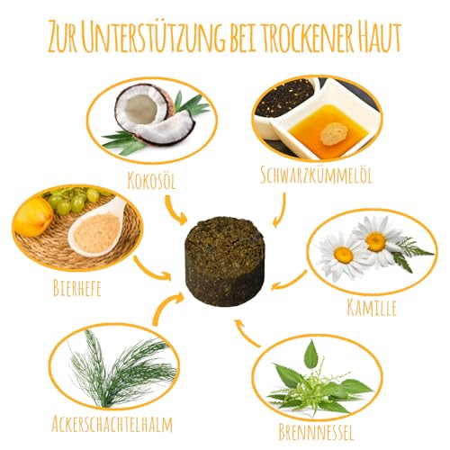 Schnüffelfreunde Juckreiz Drops für Hunde I bei trockener Haut & Schuppen I unterstützt Fell & Haut beim Hund von innen I mit Schwarzkümmelöl, Kokosöl, Kamille (150g - ca. 180 Stück)
