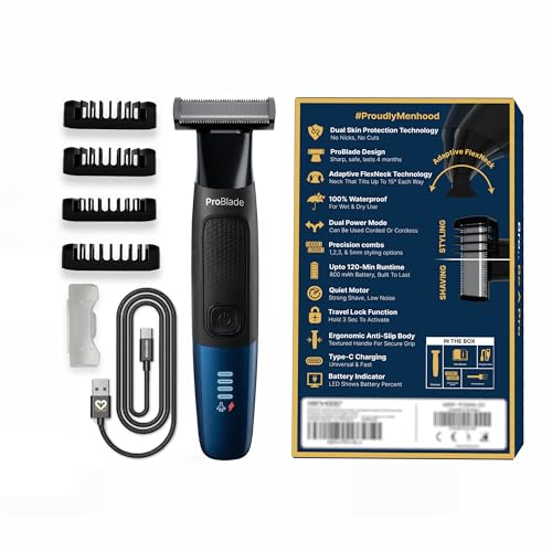 Image of MENHOOD ProBlade 3-in-1 Hybrid Beard Trimmer Shaver for Men Trim Style Shave Adaptive Flex Neck 120 Min Runtime USB-C LED Indicator Dual Protection Waterproof Multi-Comb