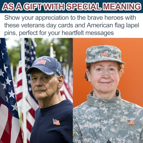 Image of 80 Set Memorial Day Pin Veteran Gifts Bulk American Flag Lapel Pins Thank You Veterans Cards and Organza Bag Patriotic US Flag Pin for Women Men Veterans Independence Day Decoration