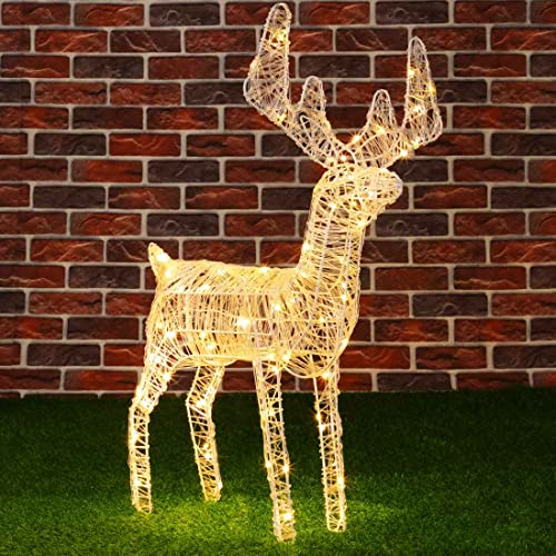 BAKAJI Renna Natalizia Luminosa Addobbi Arredo per Esterno Giardino 80 Luci LED Bianco Caldo Addobbi 3D Natale Cavo 8mt Struttura in Metallo con Timer Altezza 80 cm