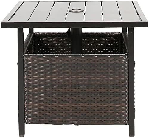 Iwicker Patio PE Wicker Umbrella Side Table Stand, Outdoor Bistro Table with Umbrella Hole
