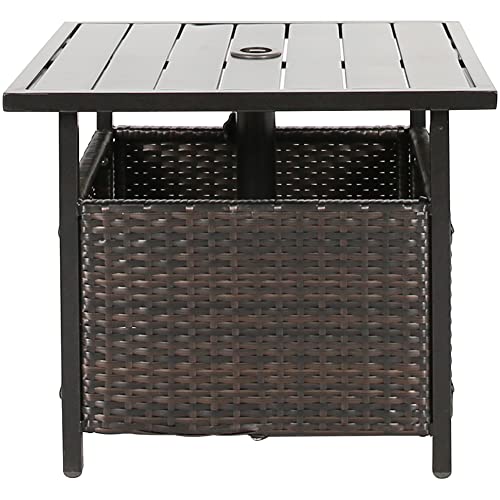 Iwicker Patio PE Wicker Umbrella Side Table Stand, Outdoor Bistro Table with Umbrella Hole