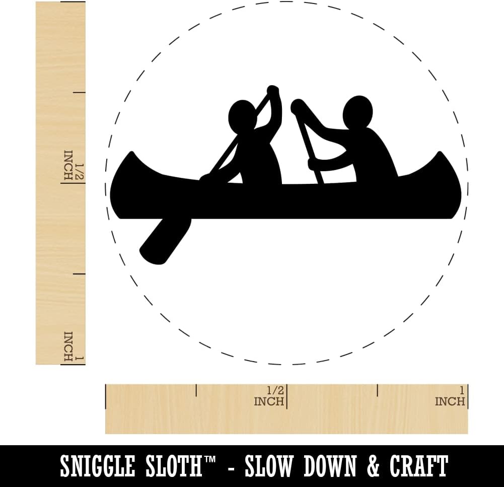 Two Person Canoe Team Water Boat with Paddle Self-Inking Rubber Stamp Ink Stamper for Stamping Crafting Planners - 1-1/2 Inch Large - Blue Ink