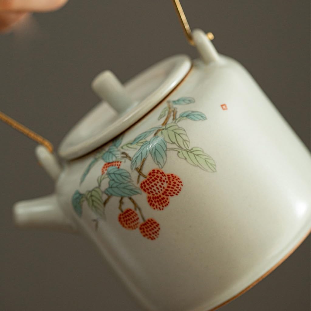 Ru Kiln Lift Beam Pot Ceramic Tea Kung Fu Set Home Retro Hand-painted Flower Single