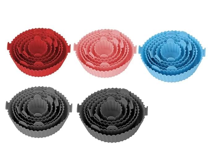 Image of 6-Pcs Reusable Air Fryer Silicone Liners - Non-Stick Food Grade Silicone Pot with Handles - Heat Resistant Air Fryer Basket Replacement for Ninja, Cosori, Instant Pot - BPA Free, Dishwasher Safe