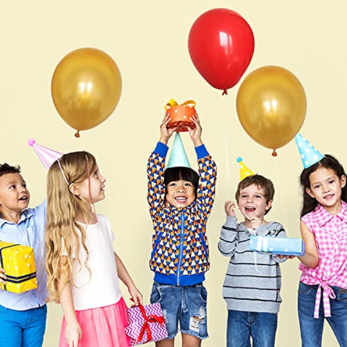 Image of AMFIN (Pack of 50) 10 inch Metallic Balloons Golden and Red for Birthday Decoration, Decoration for Weddings, Engagement, Baby Shower, Anniversary Party, Theme - Golden & Red