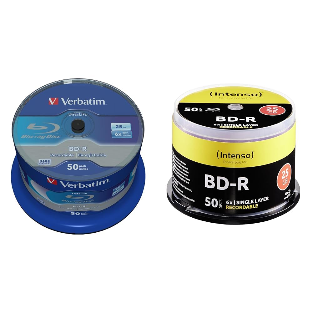 Verbatim BD-R SL Blu Ray Rohlinge, Datalife Blu Ray Disc mit 25 GB Datenspeicher, kompatibel mit Blu Ray Playern und Brennern sämtlicher Hersteller, 50er Pack Spindle & Blu-Ray, 25GB - 50er Spindel