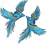 Phoenix phenix birds sky blue sapphire gold embroidered appliques iron-on patches pair S-1337