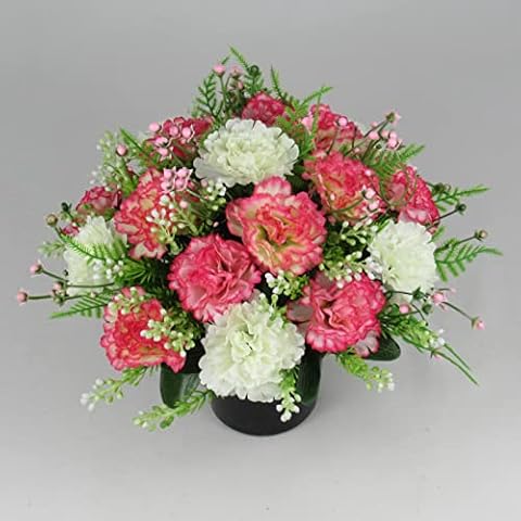 Pink Carnation Artificial/Silk flower Grave Arrangement in Grave Pot Cover