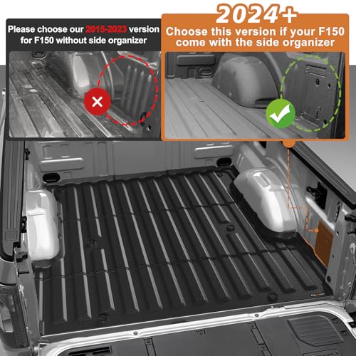 Image of TripleAliners Truck Mat Compatible with 2024-2026 Ford F150 & Lightning 5.5FT Accessories, Truck Bed Mat Heavy Duty Custom Fit All Weather Protection TPE Pickup Liner