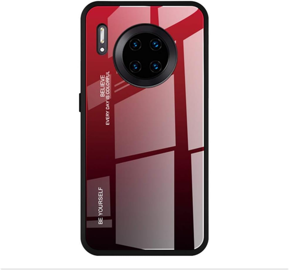 Case Compatible with Huawei Mate 30 pro Case Ultra-Thin Flexible Silicone Slim fit Cover Tempered Glass Gradient Color Transparent Anti-Fingerprint Phone case Anti-Shock Mirror Bumper Cover (red)