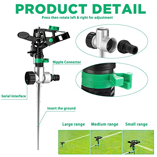 Meanplan 4 Pack Sprinklers For Yard Pulsating Impact Sprinkler With Stand Spike Adjustable Lawn Sprinkler Head On Zinc Alloy Spike Base 360 Degree Automatic Rotating Yard Sprinklers For Lawn Garden #TOP3