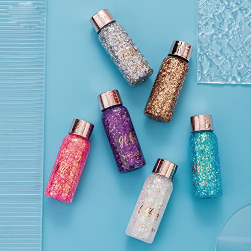 Gl-Turelifes ABC13 Mermaid Sequins Chunky Glitter Liquid Eyeshadow Glitter Body Gel Festival Glitter Cosmetic Face Hair Nails Makeup Long Lasting Sparkling 30G thumb #7