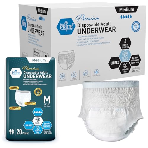 Image of MED PRIDE Disposable Adult Underwear,Medium (39-51 in),Absorbent,Unisex,80