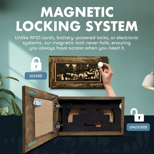 Bellewood Designs Hidden Gun Safe - Deer Scene Wall Gun Safe - Hidden Wall Storage - Wood Gun Cabinet - Handcrafted Gun Concealment Furniture - Hidden Gun Storage thumbnail 4