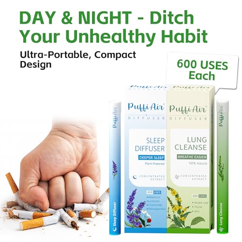 Image of Herbal Diffuser Duo, Lung Cleanse and Sleep Diffuser with Extracts of Mullein and Melatonin, 100% Natural Swap, Day & Night Duo, 4 Sticks, 600 Uses Each=