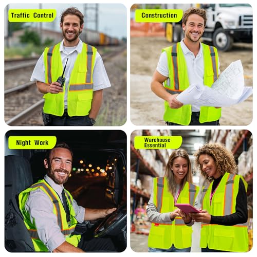 Image of ProtectX High Visibility ANSI Class 2 Safety Vest with 4 Pockets
