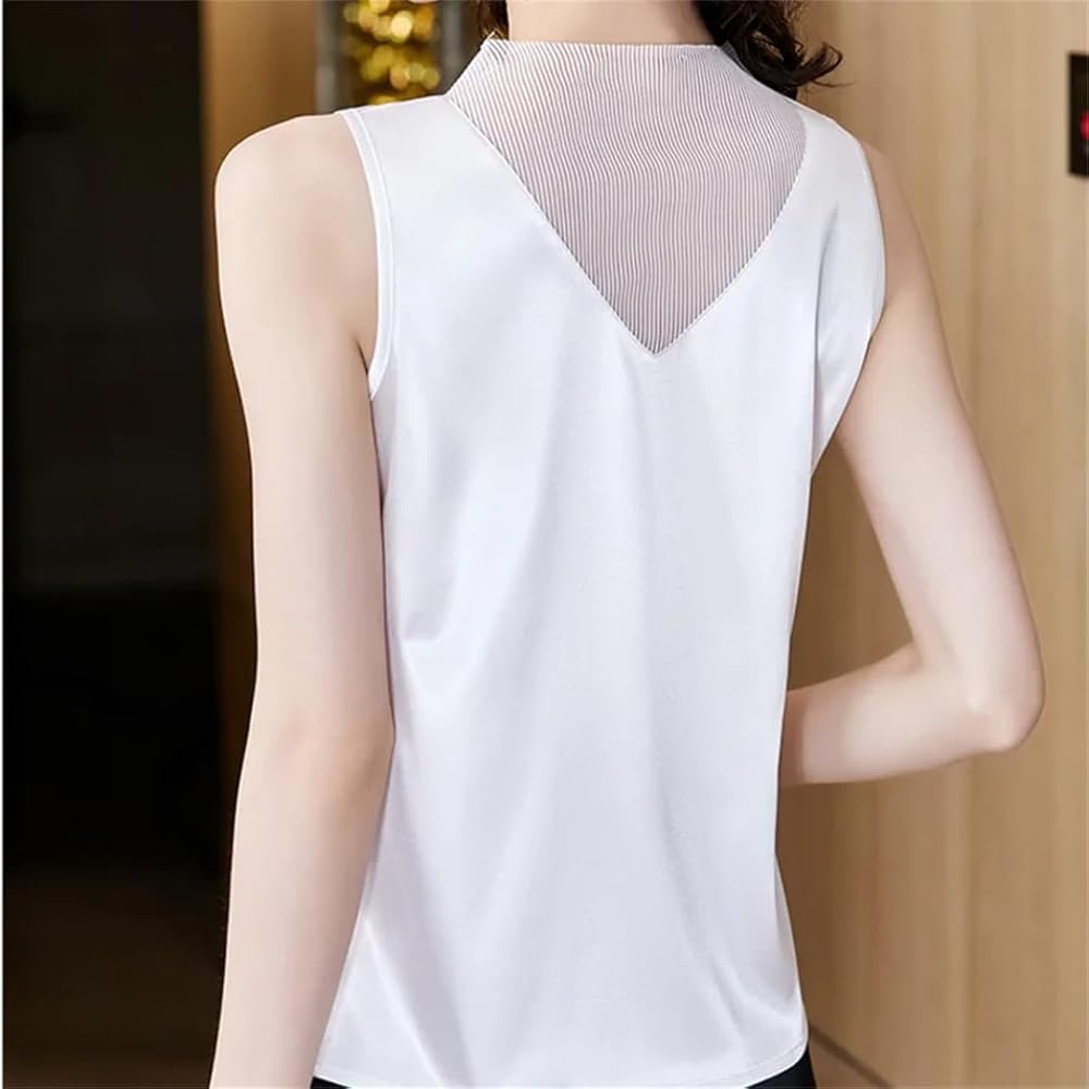 Dbdkejj Womensummer Satin Tank Top Half High Collar Short