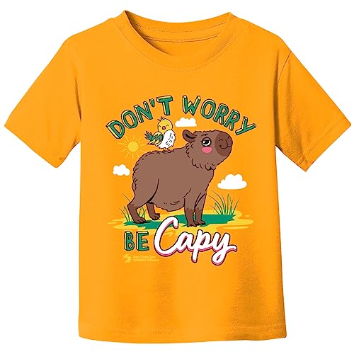 San Diego Zoo Don't Worry Be Capy Youth Tee, Bright Orange/Gold, Cotton-Poly Blend, Unisex Kids Capybara T-Shirt