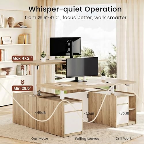 Image of ModernMate 71 inch Executive Electric Standing Desk with 3 Drawers & Storage