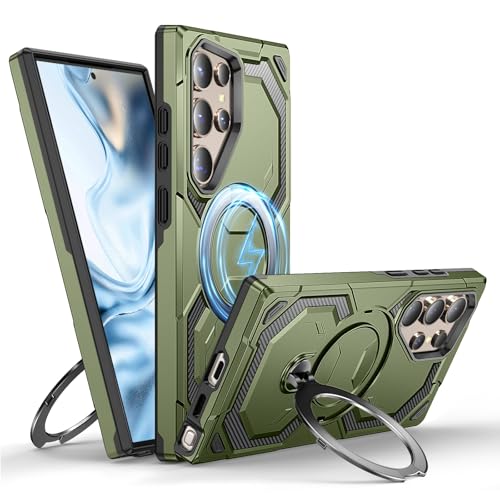 KUJQOC Galaxy S24 Ultra �p �P�[�X �����O�t�� ���p�x���� �ϏՌ� ���^ TPU+PC �}�b�g�� ���C�A���X�[�d �c�����Ή� �ԍڃz���_�[�Ή� 360°��] �X�^���h�@�\ �����ی� �w��h�~ �C�菝�h�~ �M�����N�V�[S24 �E���g��