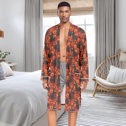 Men’s Robe Cute Zebra Print, Long Sleeve Bathrobe for Sleep Shower-M3