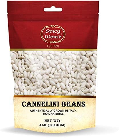 Spicy World Cannelini Beans 4 LB - From Italy - Dried White Medium Sized Kidney Beans (Cannellini)