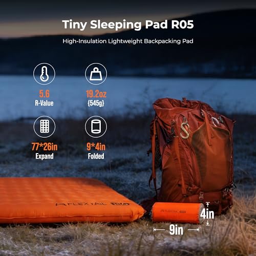 Image of FLEXTAILGEAR Ultralight Backpacking Sleeping Pad with 5.6 R-Value, Insulated Camping Pad, 4 in Thick 77 in Long Inflatable Sleeping Mat, 19.6 oz Lightweight Compact Pad for Backpacking & Hiking
