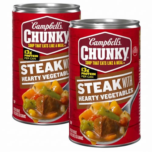 Campbell’s Chunky Soup, Steak With Hearty Vegetables Soup, 18.8 Oz Can (Pack of 2)